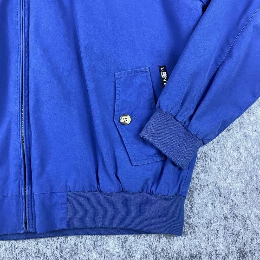 Vtg US Open Men's Harrington Jacket Golf Collection Blue Plaid Lined Zip Up Sz L
